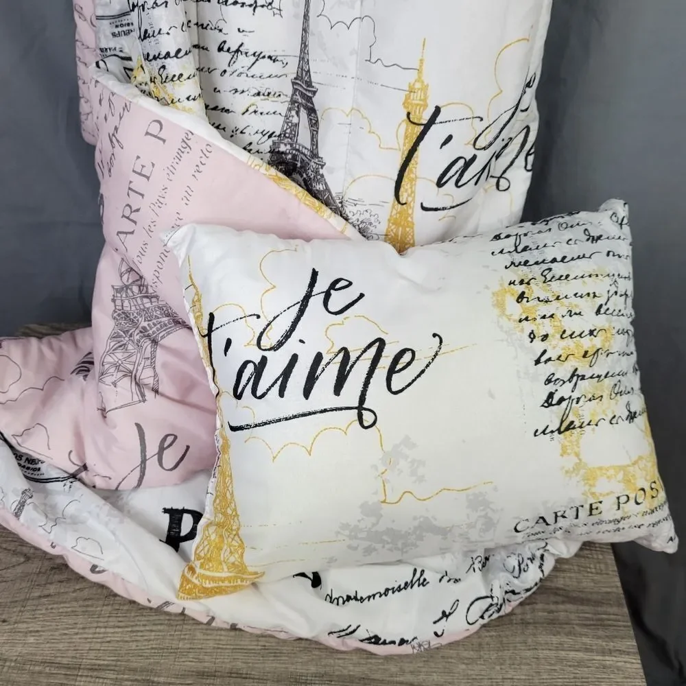 Twin Size Paris‎ Theme Reversible Blanket and Pillow Set